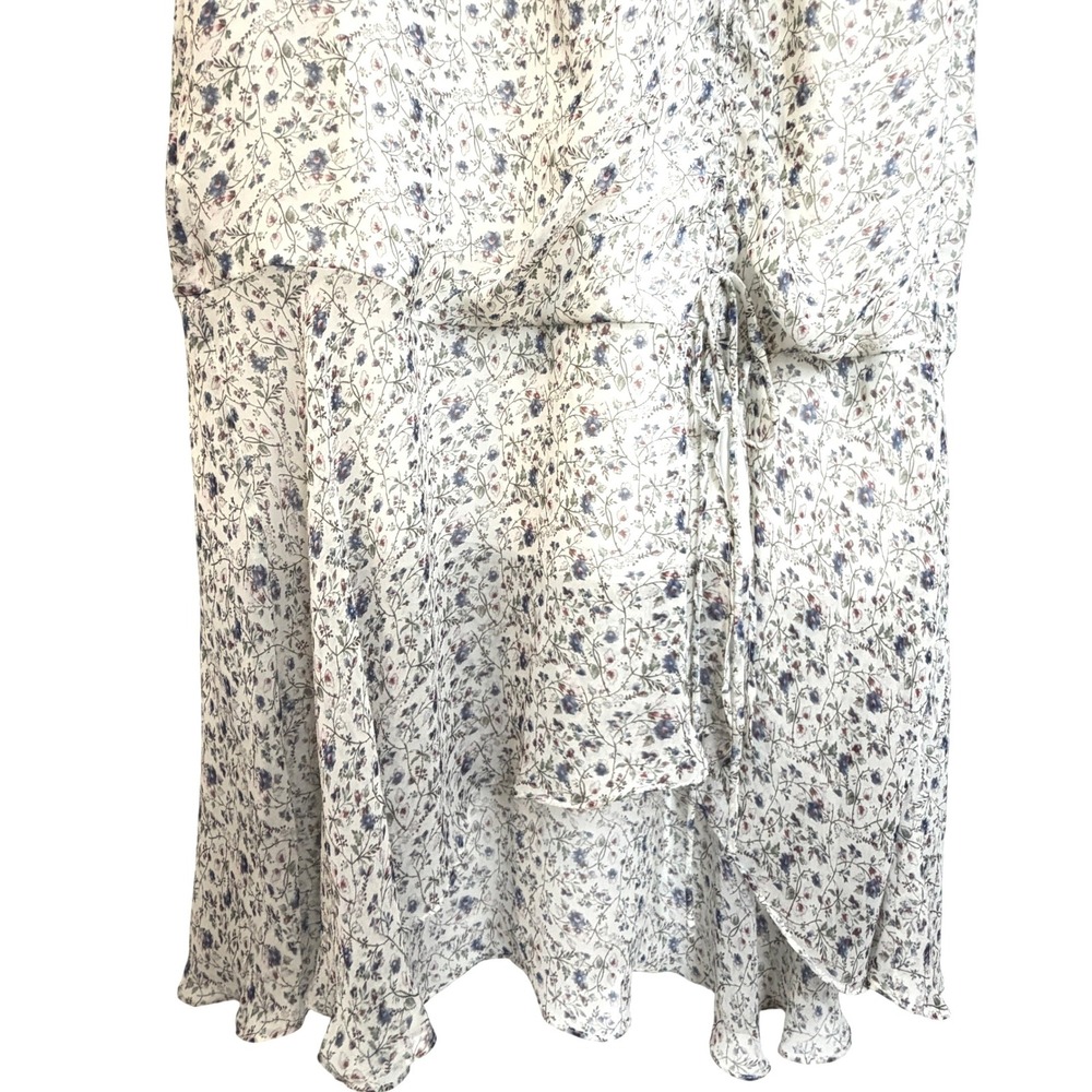 Sam Edelman Floral Faux Wrap Dress Womens 8 White Blue Ruffle Midi Dress - Picture 6 of 13